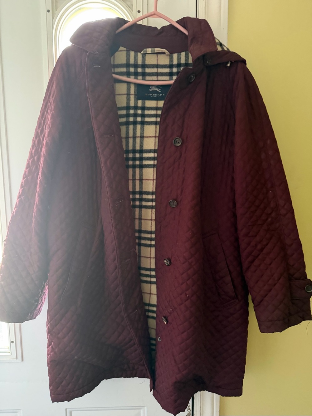 Burberry Quilted Jacket in Deep Burgundy with Plaid Lining